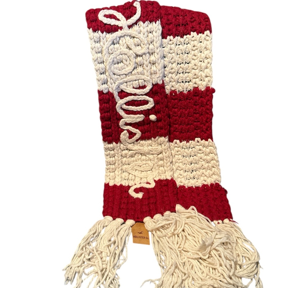 Hollister Red and White Knit Scarf